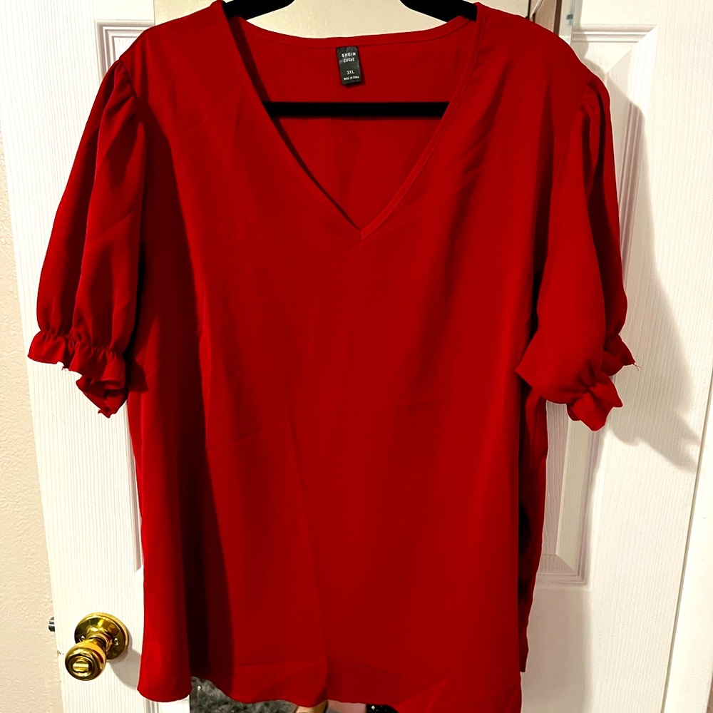 SHEIN 3xl Red Puffy Sleeve Blouse